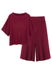 Brief Solid Loose Women Shirt + Repair Waist Wide Leg Pant Suit