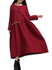 Brief Splicing Embroidery Pleated Solid Loose Long Sleeve Women Dress