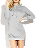 Brief Split Irregular Hem Long Sleeve Grey Hooded Women Sweatshirt
