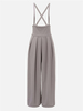 Brief Strap Solid Pockets High Waist Wide Leg Overalls Women Pants