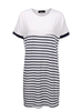 Brief Women Long Section Striped Stitching Round Collar Short Sleeved Cotton T-shirt