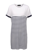 Brief Women Long Section Striped Stitching Round Collar Short Sleeved Cotton T-shirt