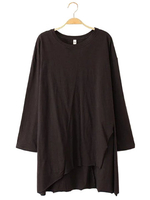Brief Women Solid Long Sleeve Split Asymmetric High Low Tops