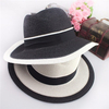 British Style Black White Straw Hat Wide Brim Sun Hat Jazz Cap