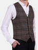 Brown British Style Business Slim V Neck Checked Waistcoats