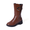Buckle Crystal Metal Zipper Chunky Heel Mid Calf Boots