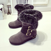 Buckle Furry Lining Mid Calf Metal Keep Warm Snow Boots