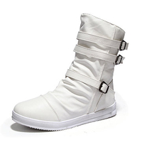Buckle Mid Calf Side Zipper High Top Boots For Men