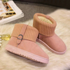 Buckle Strappy Knitting Slip On Fur Lining Warm Flat Snow Boots