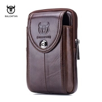 Bullcaptain Genuine Leather Waist Bag Portable 5.5