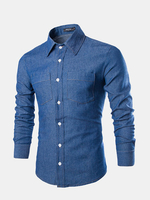Business Casual Fashion Cotton Denim Long Sleeve Dress Shirts for Men