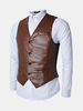 Business Casual Fashion PU Leather Slim Fit Waistcoat for Men