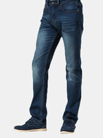 Business Casual Leg Straight Slim Mid Rise Comfortable Fabric Jeans for Men