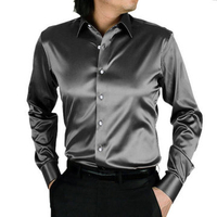 Business Casual Silk-like Korean Style Elastic Long Sleeve Dress Shirts for Men