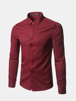 Business Casual Soft Slim Solid Color Long Sleeve Dress Shirts for Men