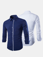 Business Casual Solid Color Cotton Soft Slim Long Sleeve Dress Shirts for Men