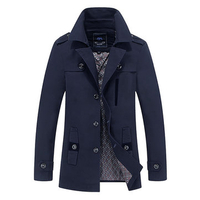 Business Casual Trench Coat Washable Cotton Epaulets Suit Collar Jacket for Men
