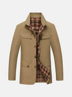 Business Casual Zipper Chest Pocket Single Breasted Overcoat For Men