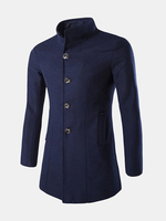 Business Fashion Casual Solid Color Slim Fit Woolen Stand Collar Coat for Men