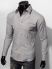 Business Fashion Slim Fit Plaid Side Solid Color Long Sleeve Shirts for Men