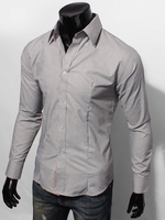 Business Fashion Slim Fit Plaid Side Solid Color Long Sleeve Shirts for Men