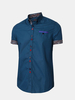 Business Stylish Printing Stand Collar Short Sleeve Dress Shirts for Men