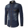 Bussiness Casual Solid Color Cotton Long Sleeve Plus Size Denim Shirt for Men