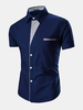 Bussiness Casual Summer Turn-down Collar Striped Patchwork Short Sleeves Dress Shirt for Men