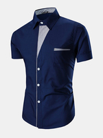 Bussiness Casual Summer Turn-down Collar Striped Patchwork Short Sleeves Dress Shirt for Men