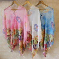 Button Chiffon Umbrella Printed Scarves Sunscreen Beach Towel Oversized Shawl