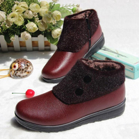 Button Folded Waterproof Slip On Ankle Fur Lining Warm Flat Boots