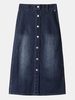 Button Front A Line Women Casual Denim Skirt