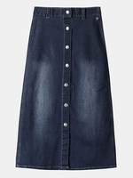 Button Front A Line Women Casual Denim Skirt
