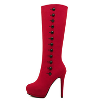 Button Knee High High Heel Zipper European Style Boots
