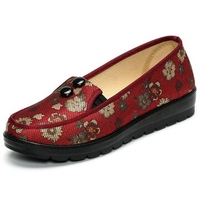 Button Retro Slip On Flower Print Flat Mesh Breathable Casual Shoes