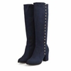 Button Rivet Over The Knee Zipper Chunky Heel Boots