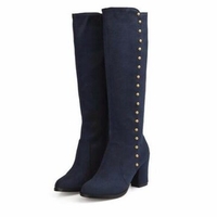Button Rivet Over The Knee Zipper Chunky Heel Boots