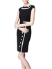 Button Short Sleeve O-Neck OL Work Pencil Dresses