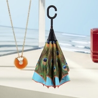 C-Hook Umbrella Peacock Car Reverse Umbrella Standing Vinyl Coated Sunny Rain Double Layer Umbrellas