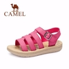 Camel Bandage Strappy Leather Buckle Peep Toe Casual Flat Sandals