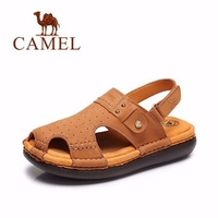Camel Hollow Out Bratheable Leather Soft Hook Loop Platform Sandals