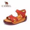 Camel Leather Breathable Soft Hook Loop Wedge Heel Casual Sandals