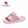 Camel Leather Fashion Tassel Soft Comfortable Outdoor Slip On Peep Toe Flat Slippers