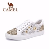 Camel Leather Lace Shiny Metal Color Match Lace Up Flat Casual Sport Shoes