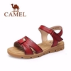 Camel Leather Metal Soft Peep Toe Hook Loop Flat Casual Sandals