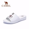 Camel Leather Pattern Figure Cute Peep Toe Slip On Flat Casual Sandals