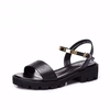 Camel Leather Pattern Metal Buckle Peep Toe Square Heel Sandals
