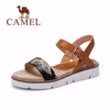 Camel Leather Pattern Peep Toe Buckle Soft Comfortable Flat Casual Sandals