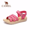 Camel Leather Peach Strappy Buckle Soft Peep Toe Flat Sandals