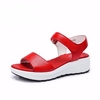 Camel Leather Pure Color Plaid Check Peep Toe Hook Loop Platfrom Sandals